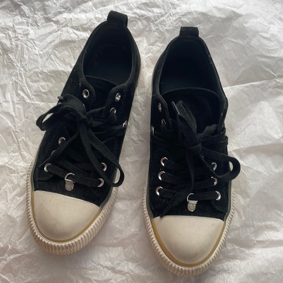 All Saints women low top black and white genuine leather sneakers keds - Picture 2 of 9